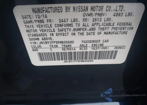 2015 Infiniti Q70L 3.7 z USA, uszkodzony, nr VIN JN1BY1PP5FM600690